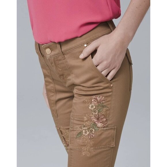 White House Black Market Skinny Zip Ankle Floral Embroidered Pants Women's 14 - Picture 2 of 10